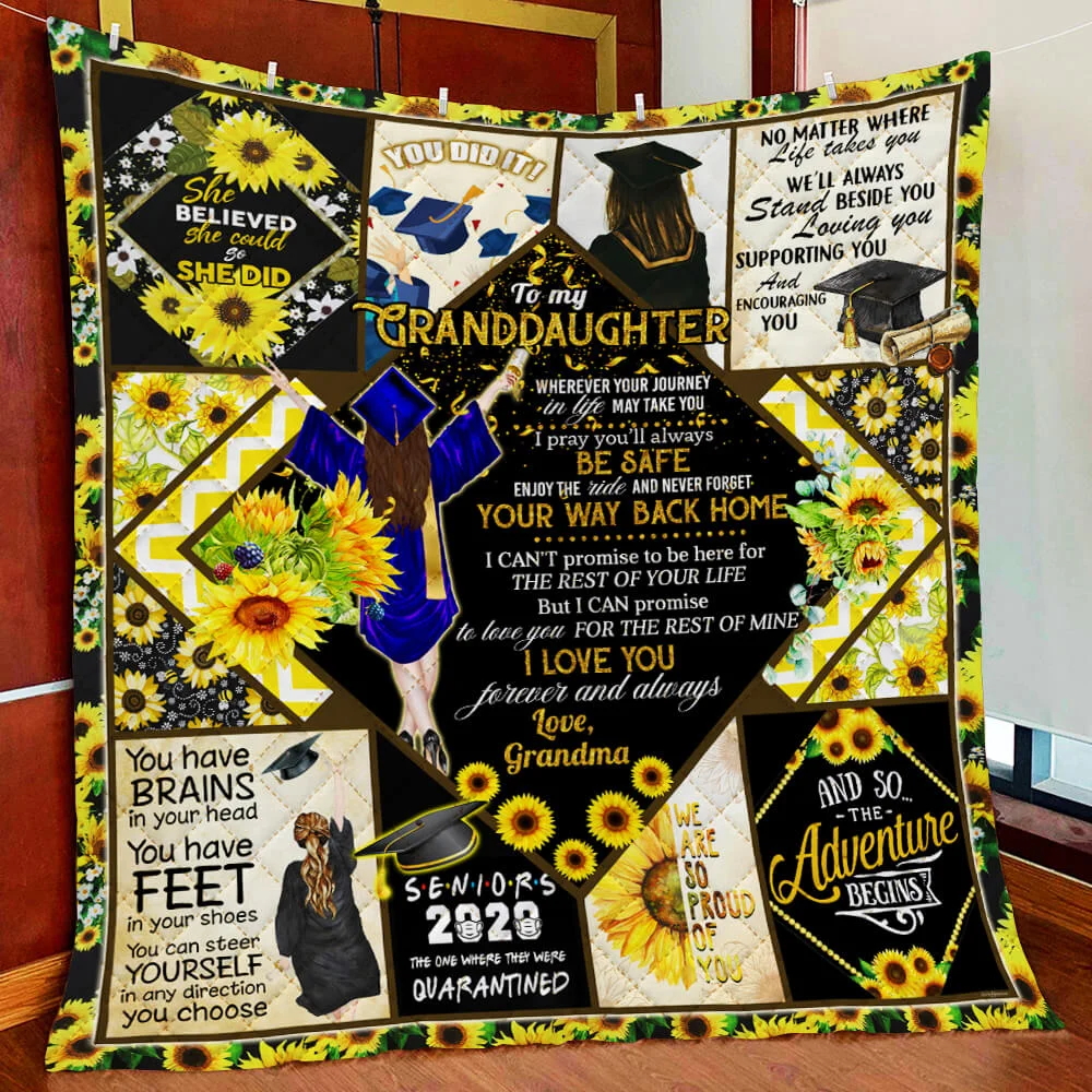 To Granddaughter. Sunflower. Senior Graduation Quilt Blanket