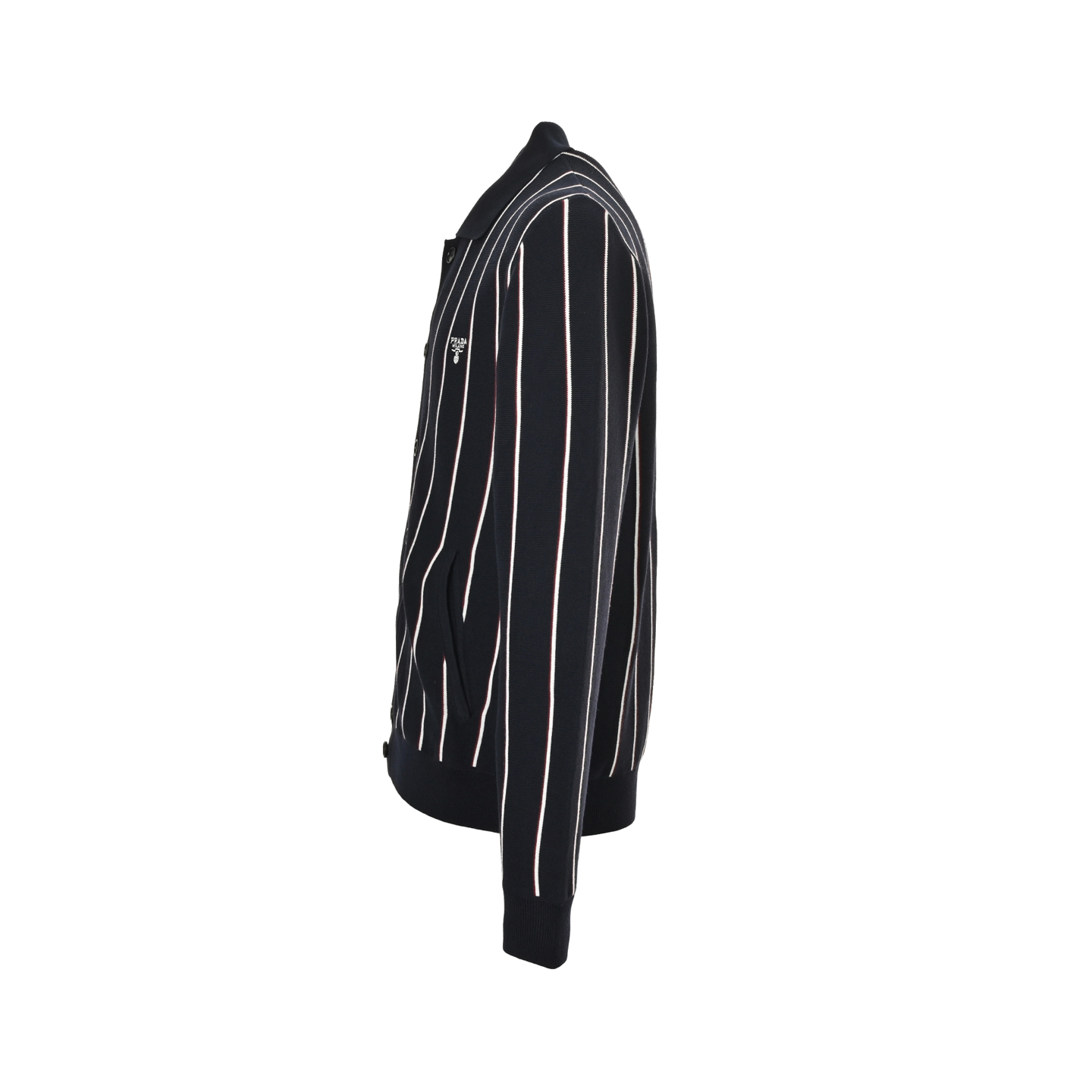 Prada 25Fw vertical stripe embroidery square neck knitted sweater cardigan coat