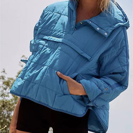 Solid Color Hooded Cotton Jacket Foldable Long Sleeve Coat