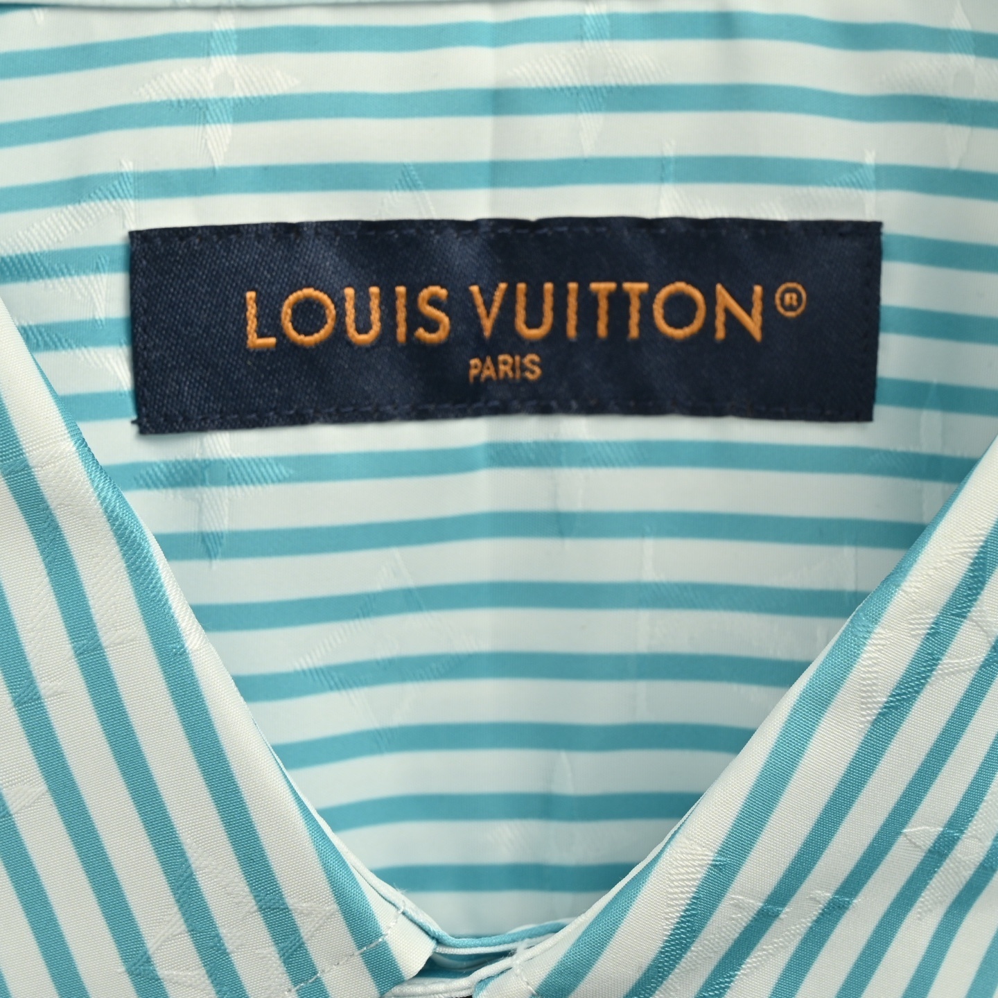 Louis Vuitton 25Fw green striped long-sleeved shirt with logo patch