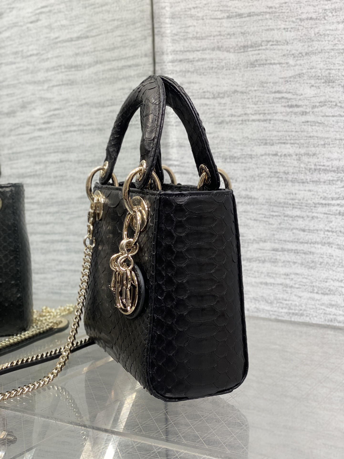 Dior Lady three-grid rare snakeskin Princess Diana bag