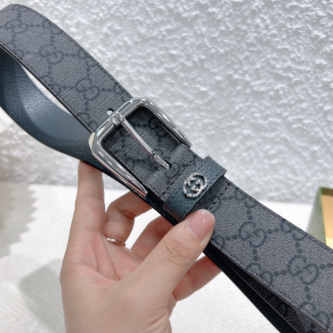 Gucci Supreme canvas pin buckle leather belt 3.5cm wide