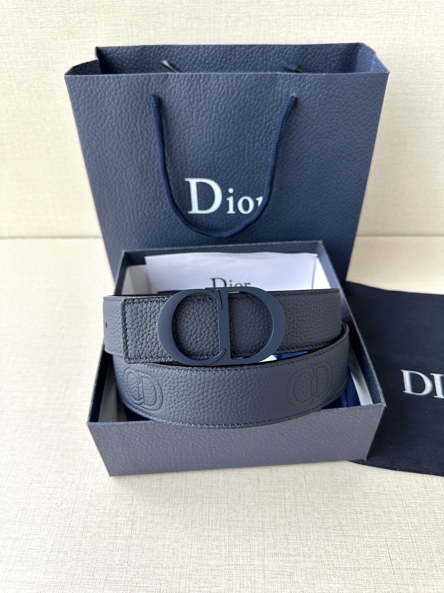 Dior embossed top layer leather belt 3.5CM wide
