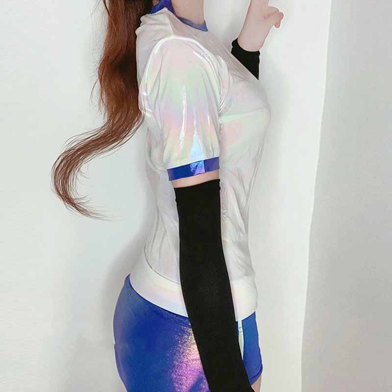 Laser Reflective Round Collar Cosplay Student Lingerie Set