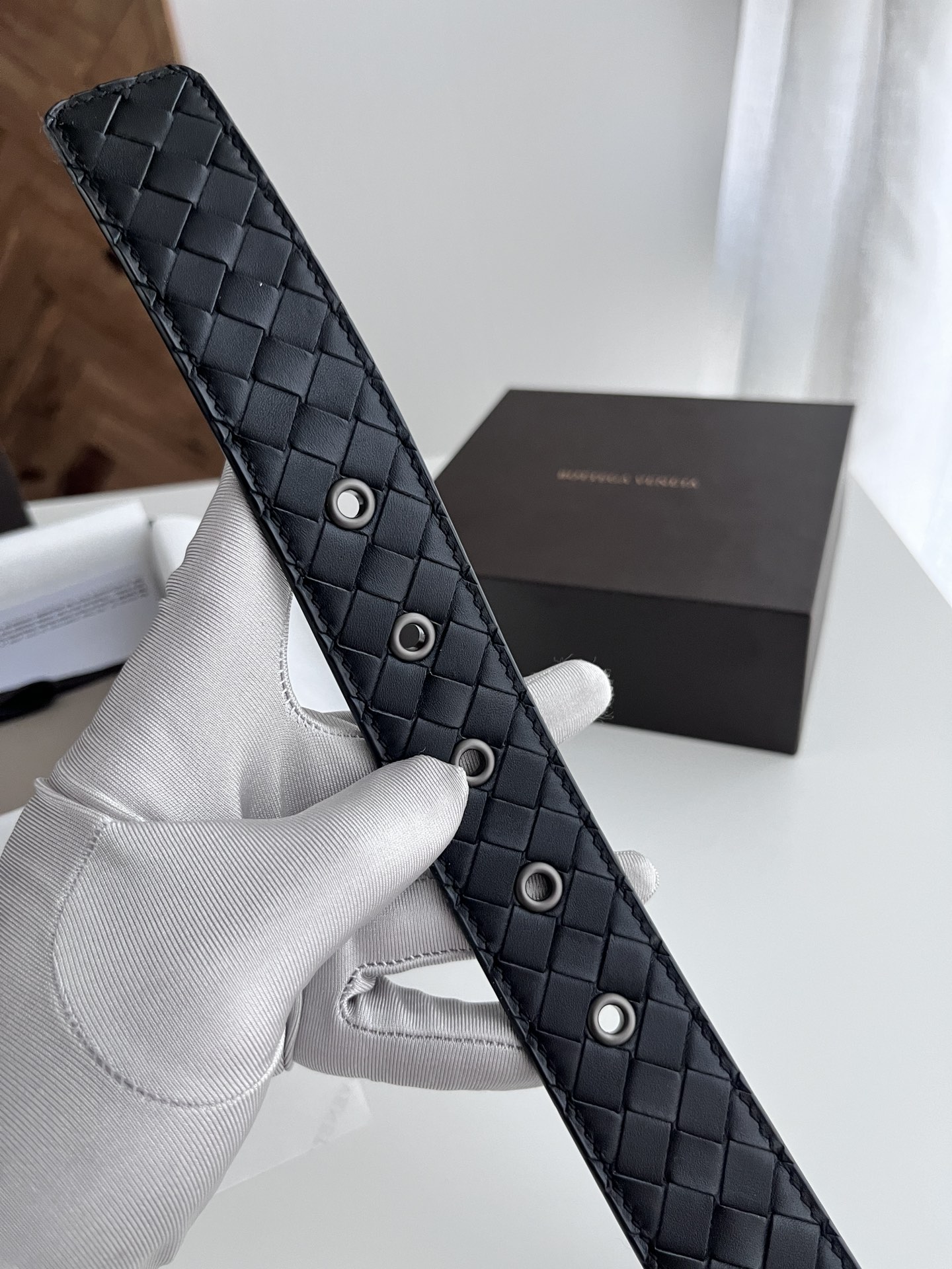 Bottega Veneta intreccio woven cowhide double-sided belt 3.5cm wide