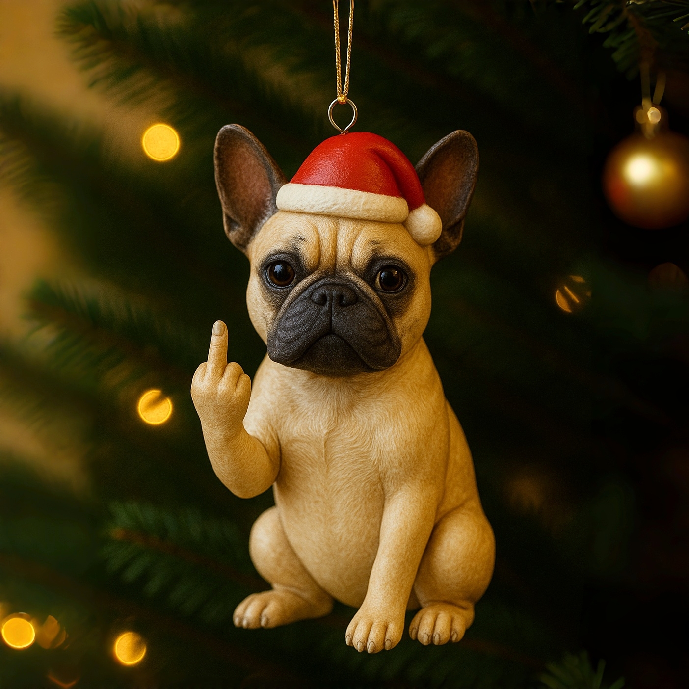Middle Finger Puppy Christmas Ornament