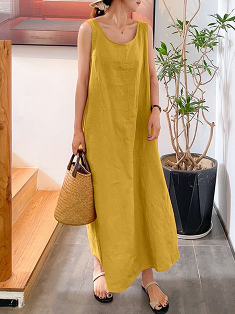 Solid Color Simple Casual Midi Dress