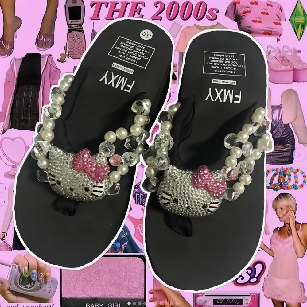 Hello Kitty Rhinestone High Platform Sandals Slippers