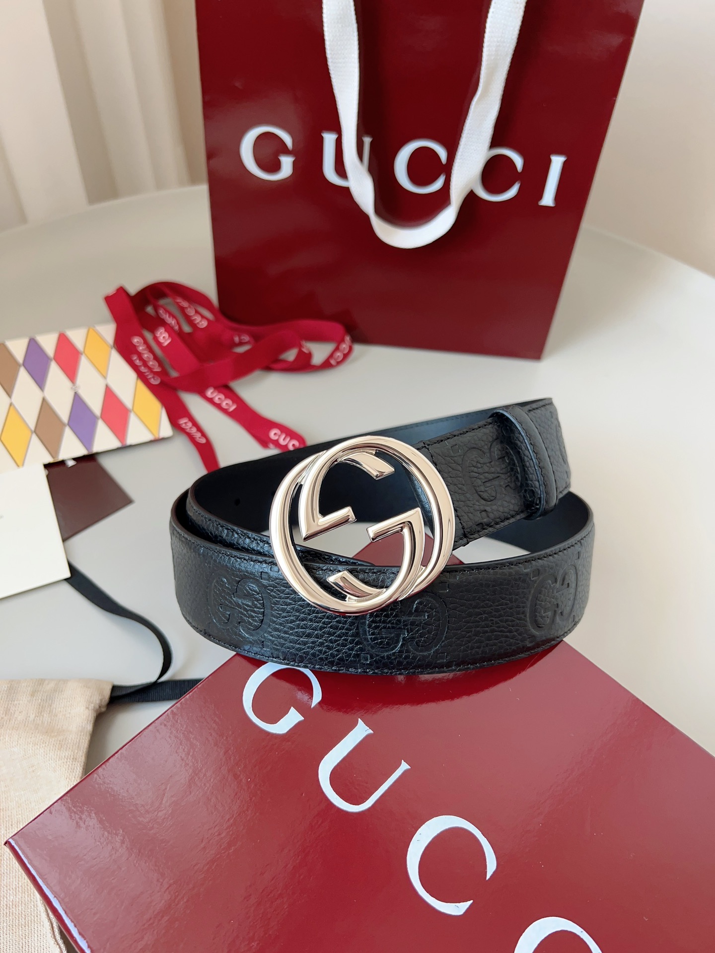 Gucci Interlocking Double G Buckle Printed Leather Belt 4.0CM Width