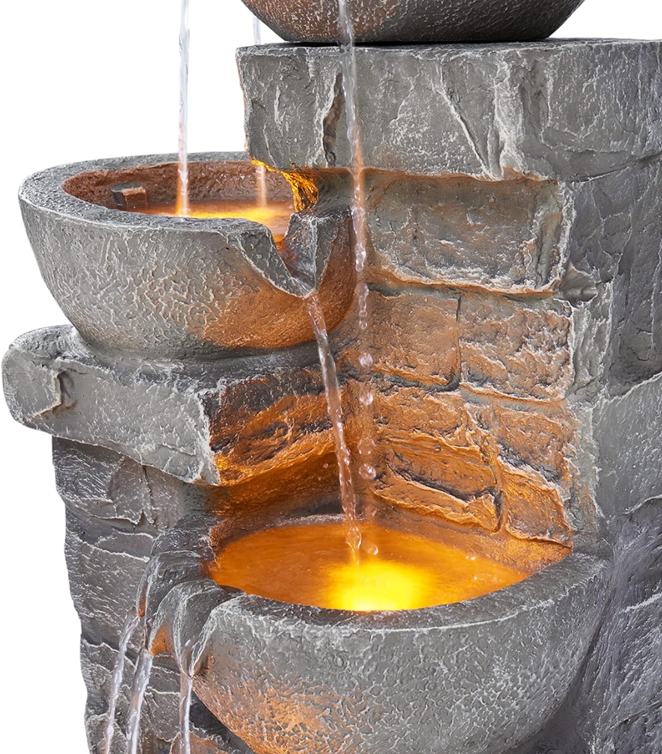 Teamson Home 33.25 inch Cascading Bowls and Stacked Stones LED Outdoor Water Fountain