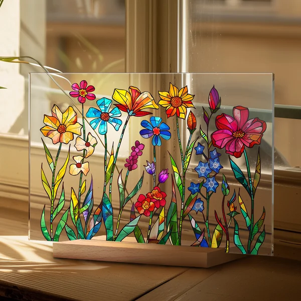🌷🌼2024 NEW🌻🌺Painted Colorful Flower Pattern Decor With Wooden Base💖