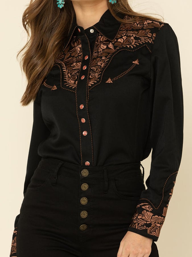 Women's Vintage Western Art Print Casual Shirt