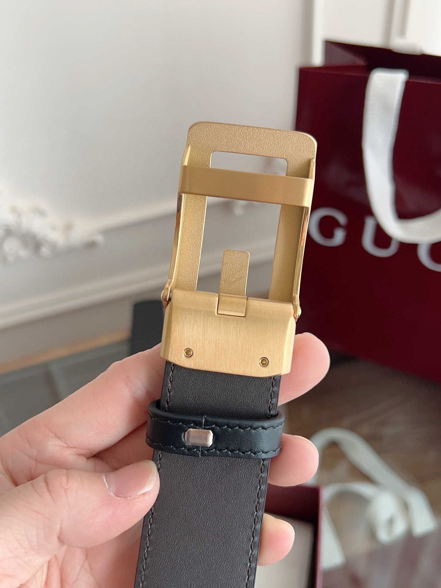 Gucci automatic smooth buckle double-sided cowhide belt width 3.5cm