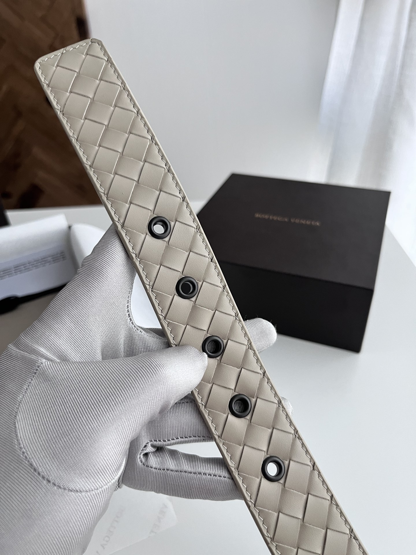 Bottega Veneta intreccio woven cowhide double-sided belt 3.5cm wide