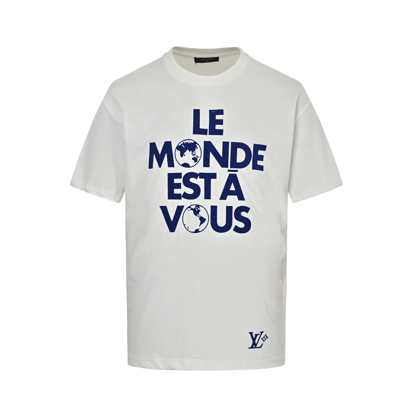 Louis Vuitton 25ss blue flocked slogan print short sleeves