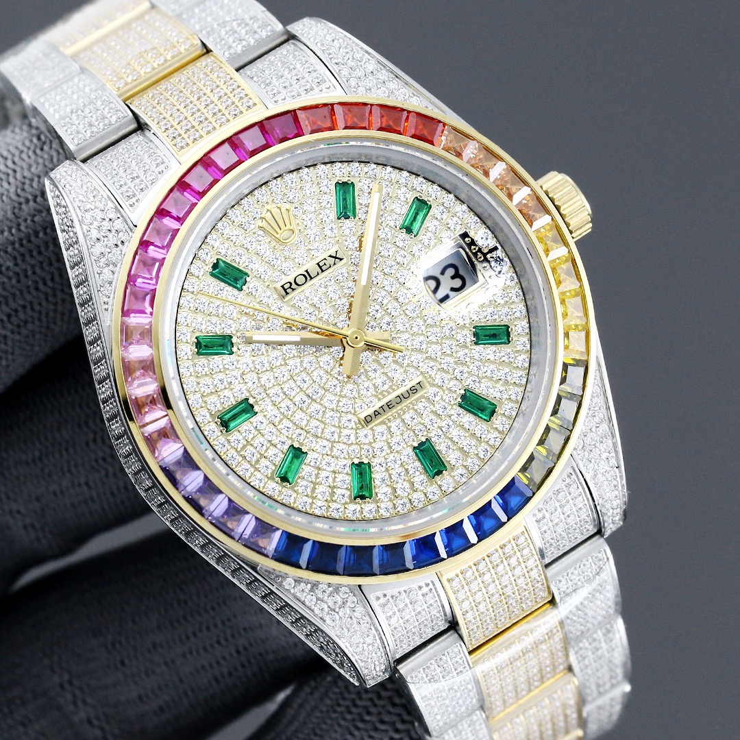 Rolex Oyster Perpetual Datejust Series Luxury Edition Full Diamond Rainbow Bezel