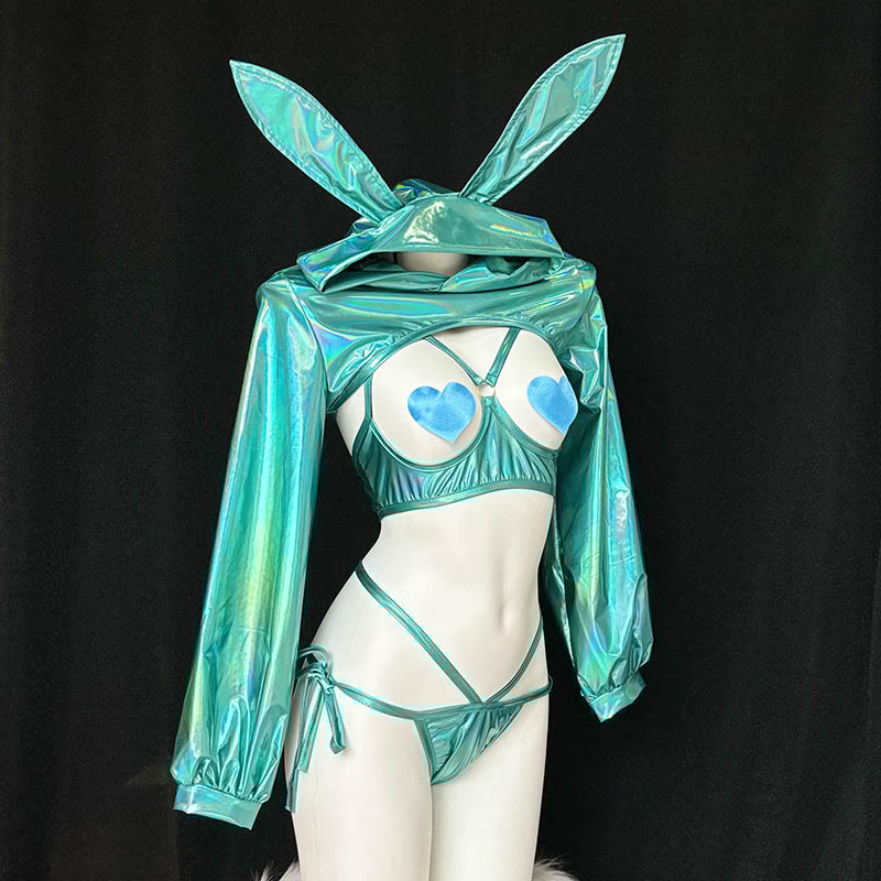 Cosplay Rabbit Laser Reflective Top Hollow Uniform Lingerie Set