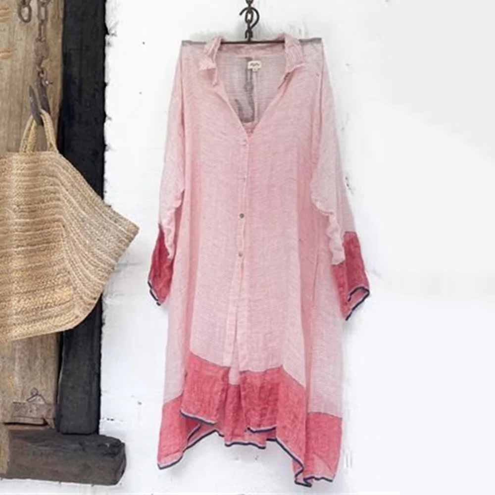 Colorblock Hem Flowy Oversize Blouse