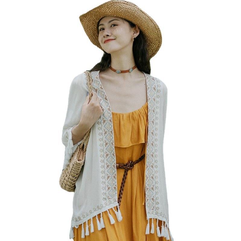 Ethnic Embroidery Sun Protection Shirt Beach Baggy Coat