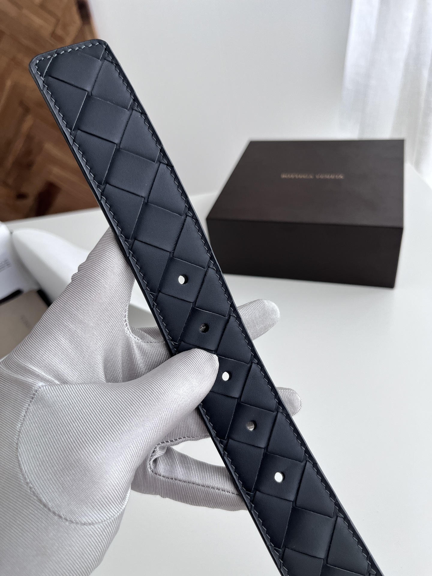 Bottega Veneta intreccio woven cowhide double-sided belt 3.5cm wide