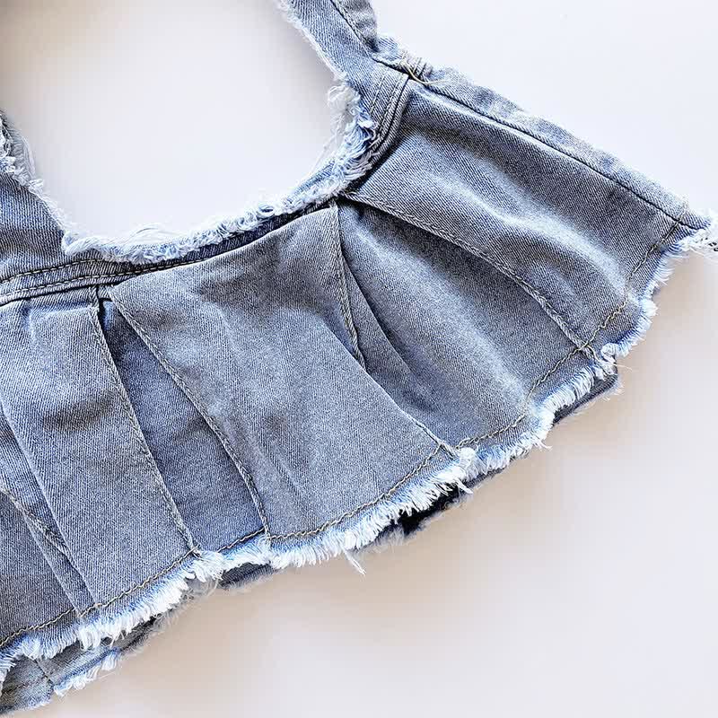 Sexy Hollow Out Pleated Denim Skirt Lingerie