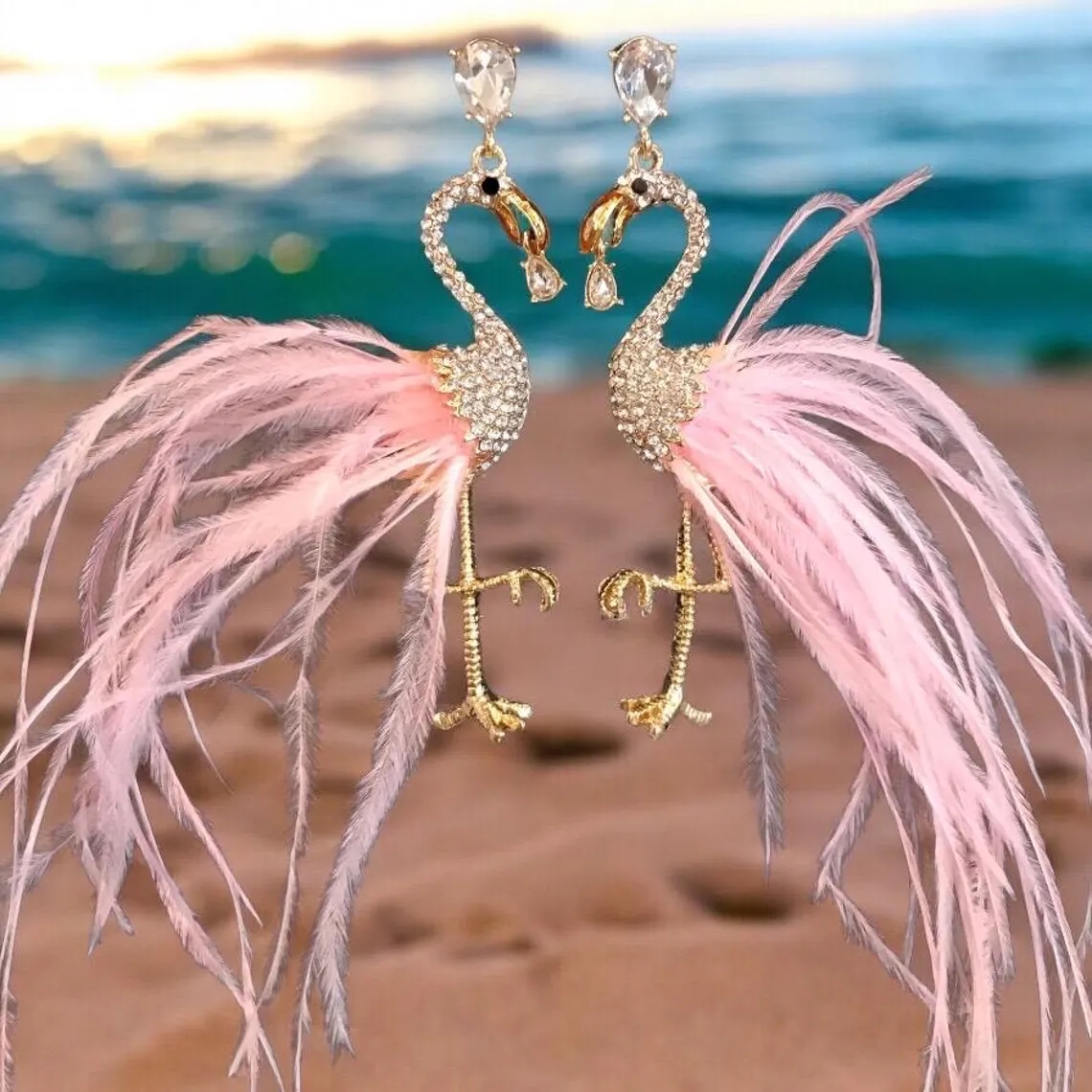 Flamingo Feather Statement Earrings