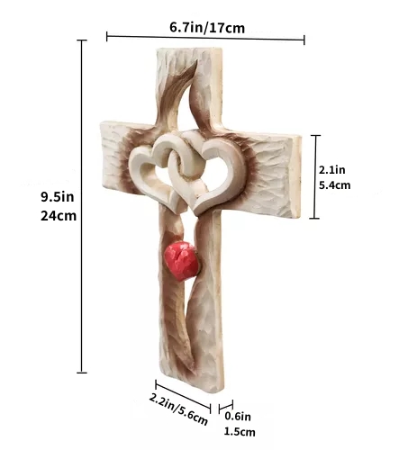 💞Carved wooden cross - intertwined hearts  - Carved from natural wood