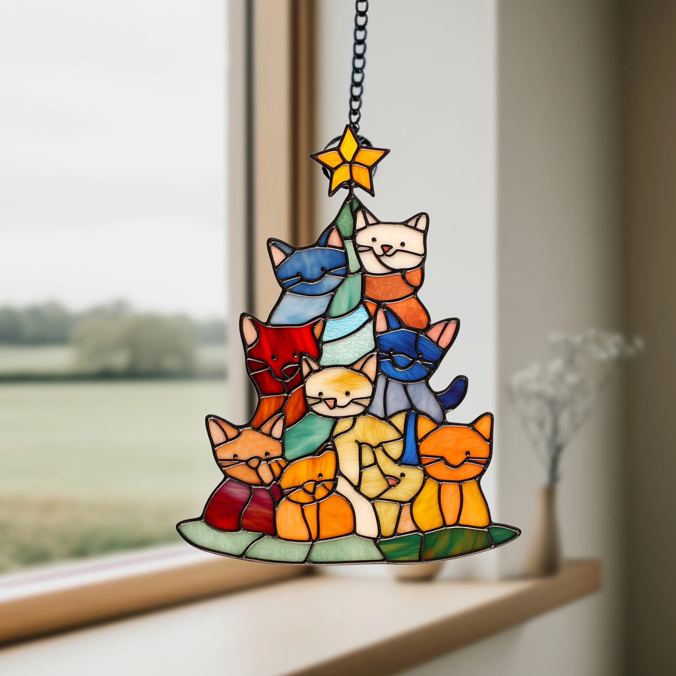 💥ON SALE💥Cat Christmas Tree Suncatcher Ornament Decoration🐱🎄✨