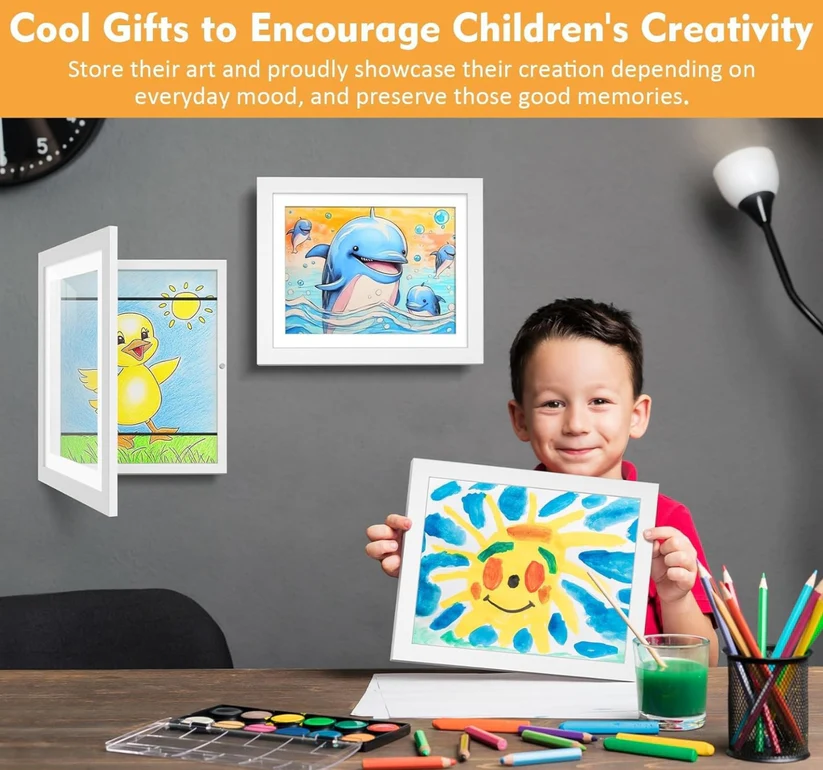 Kids Art Display Magnet Frame With Picture Lights-Fit for hold 50+ pcs A4 or less size artwork