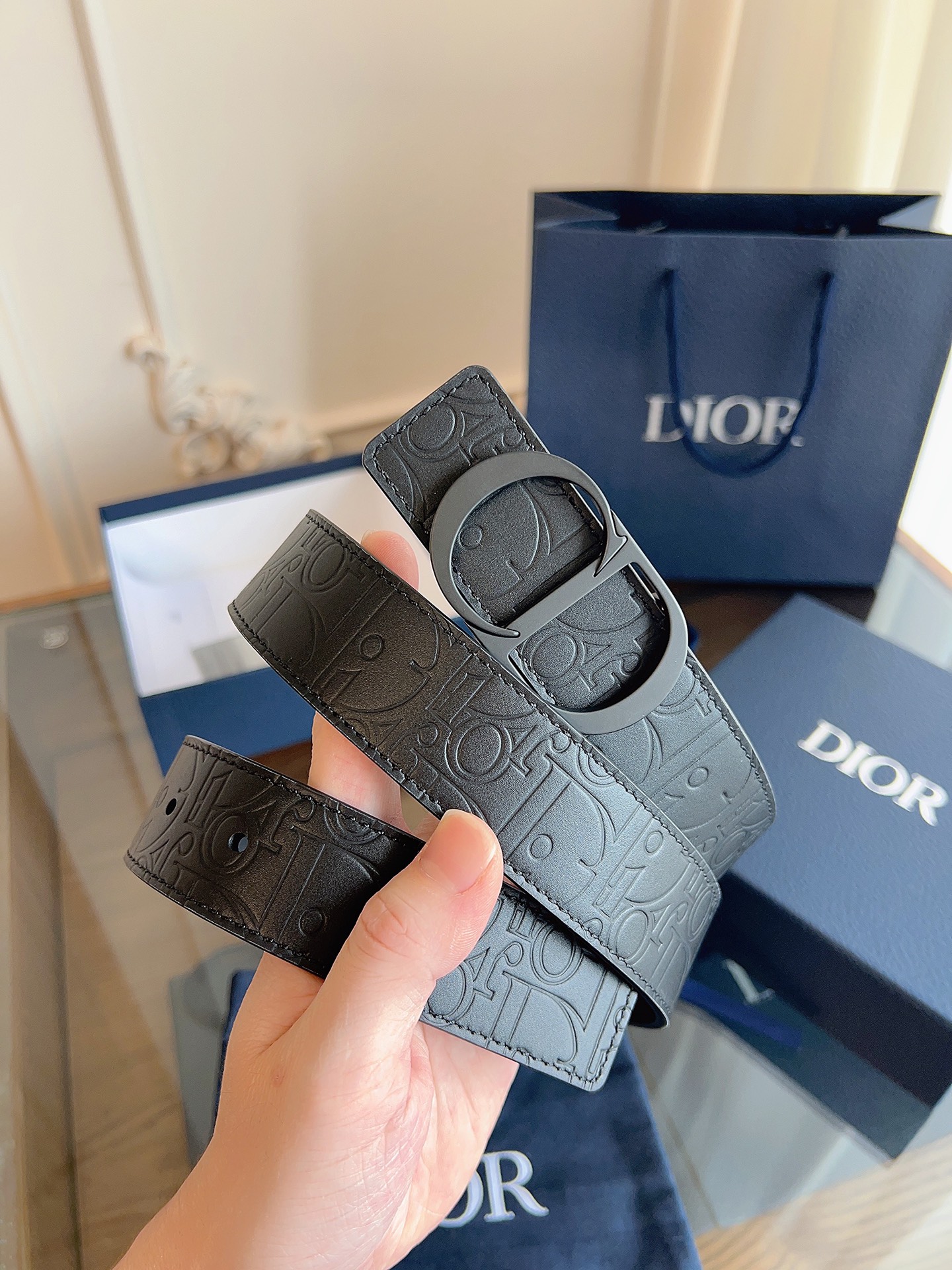 Dior printed full cowhide leather belt width 3.5CM