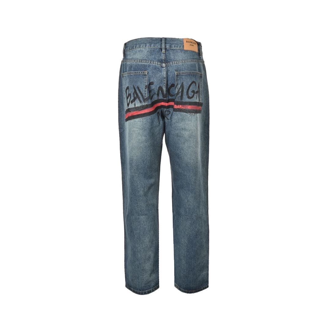 Balenciaga 24Fw Cola Print Vintage Jeans