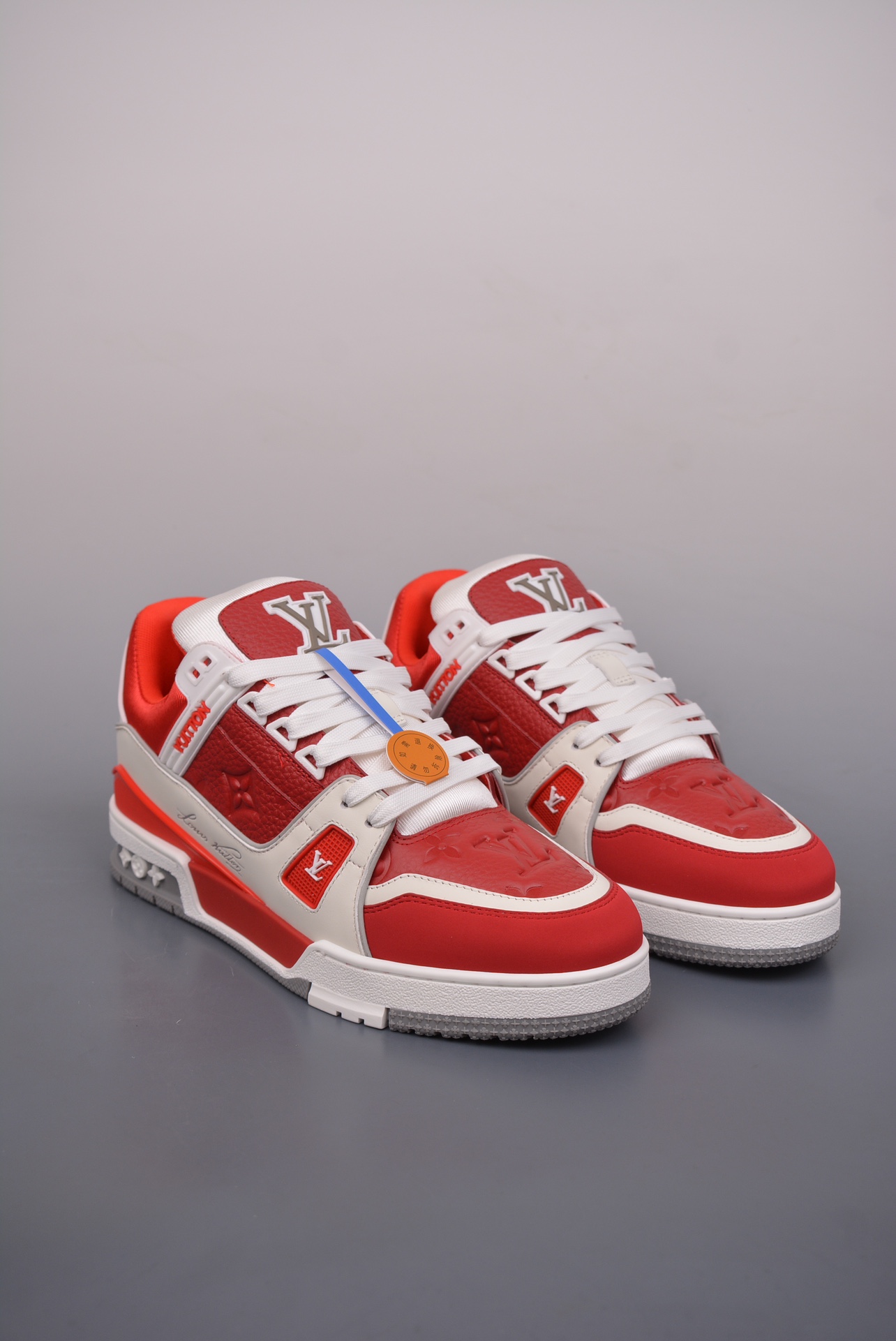 Louis Vuitton Trainer Sneaker Low Red and White Jacquard