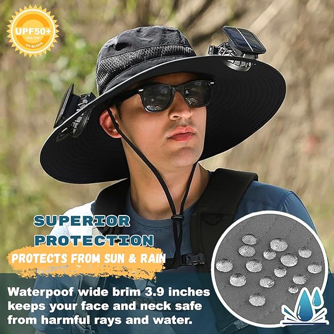 🔥Buy 2 Free Shipping-Outdoor Wide Brim Sun Hat with 2 Solar Fan -Solar & USB Charging