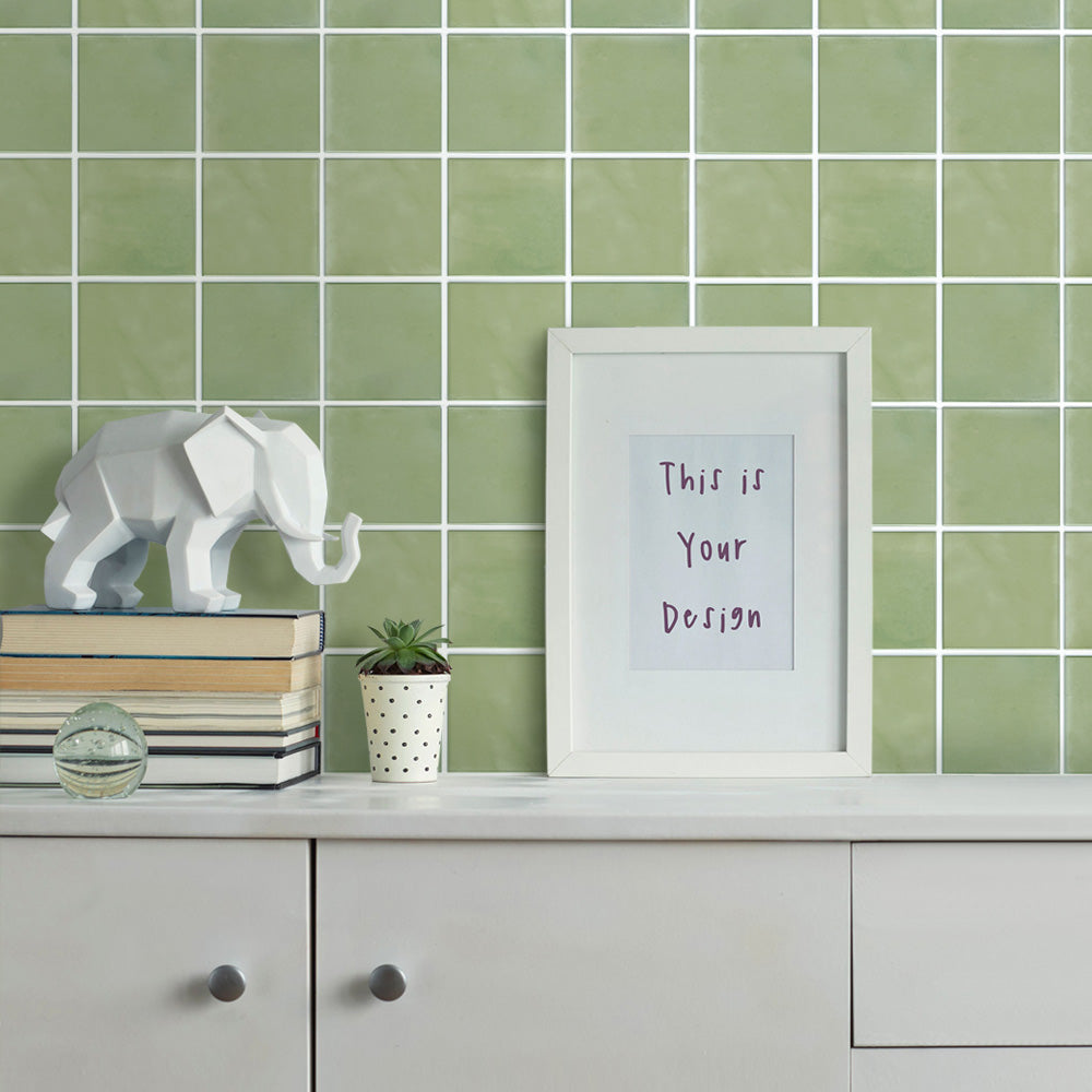 3D Sage Green Ceramic Square Peel and Stick Wall Tile