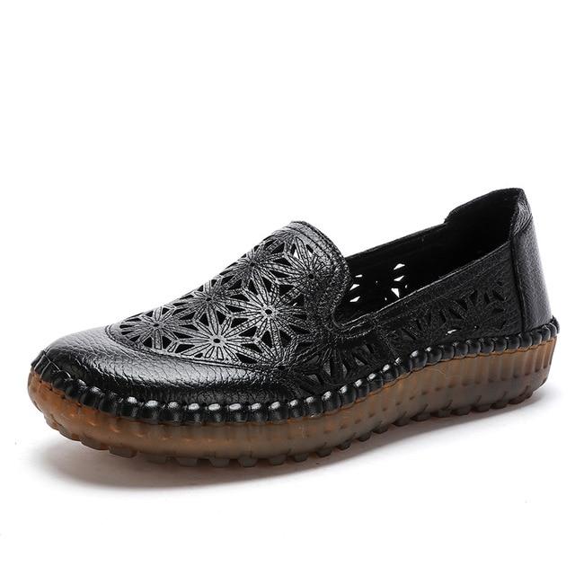 Genuine Leather Round Toe Flats Ladies Shoes for Bunions