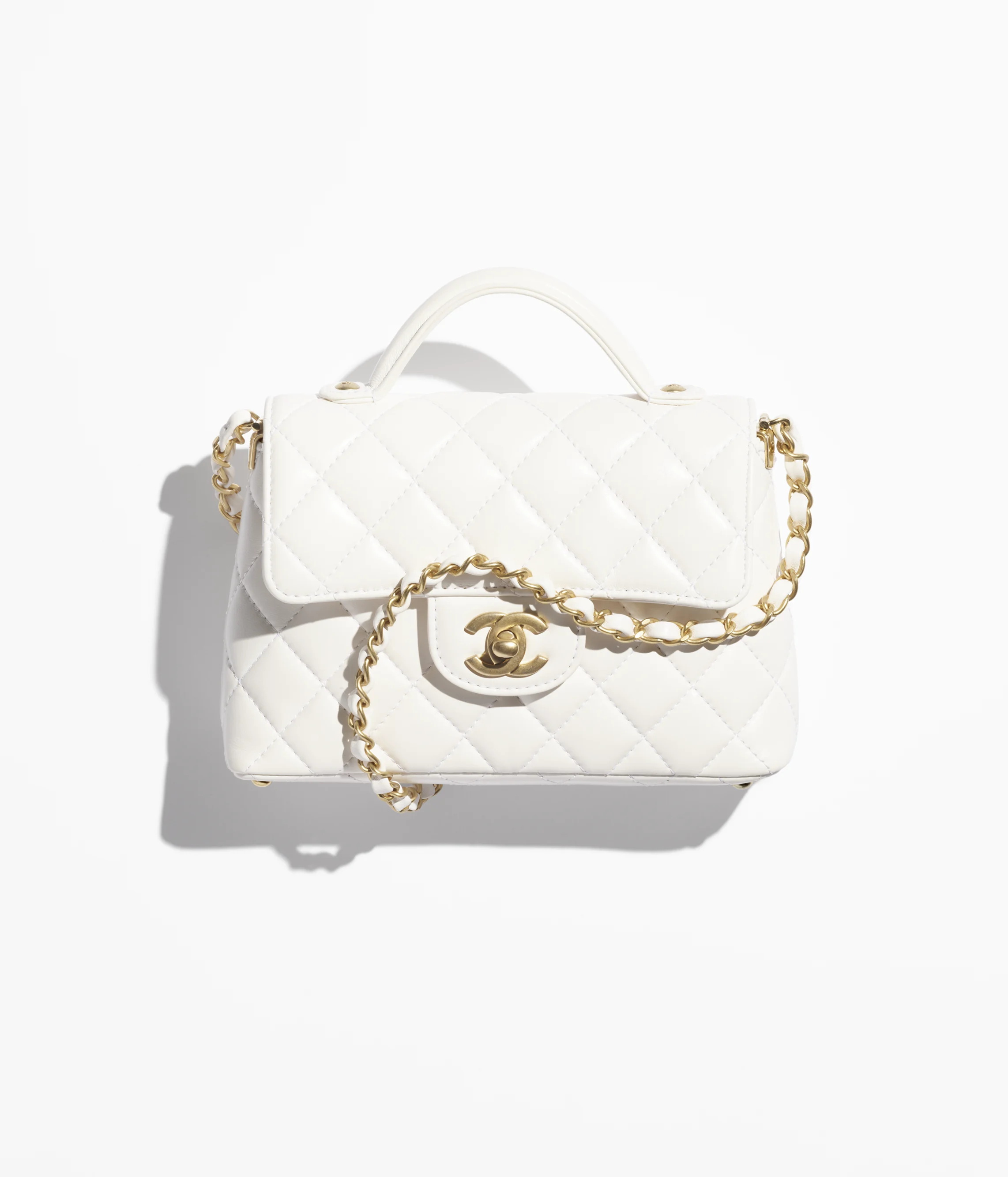 Chanel Small Flap Bag with Top Handle Lambskin & Gold-Tone Metal White AS5355-B19386-10601