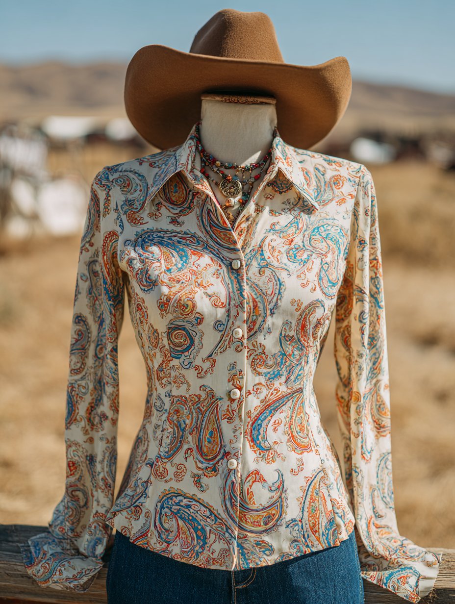 Women's Western Paisley Floral Ranch Long Sleeve Shirt