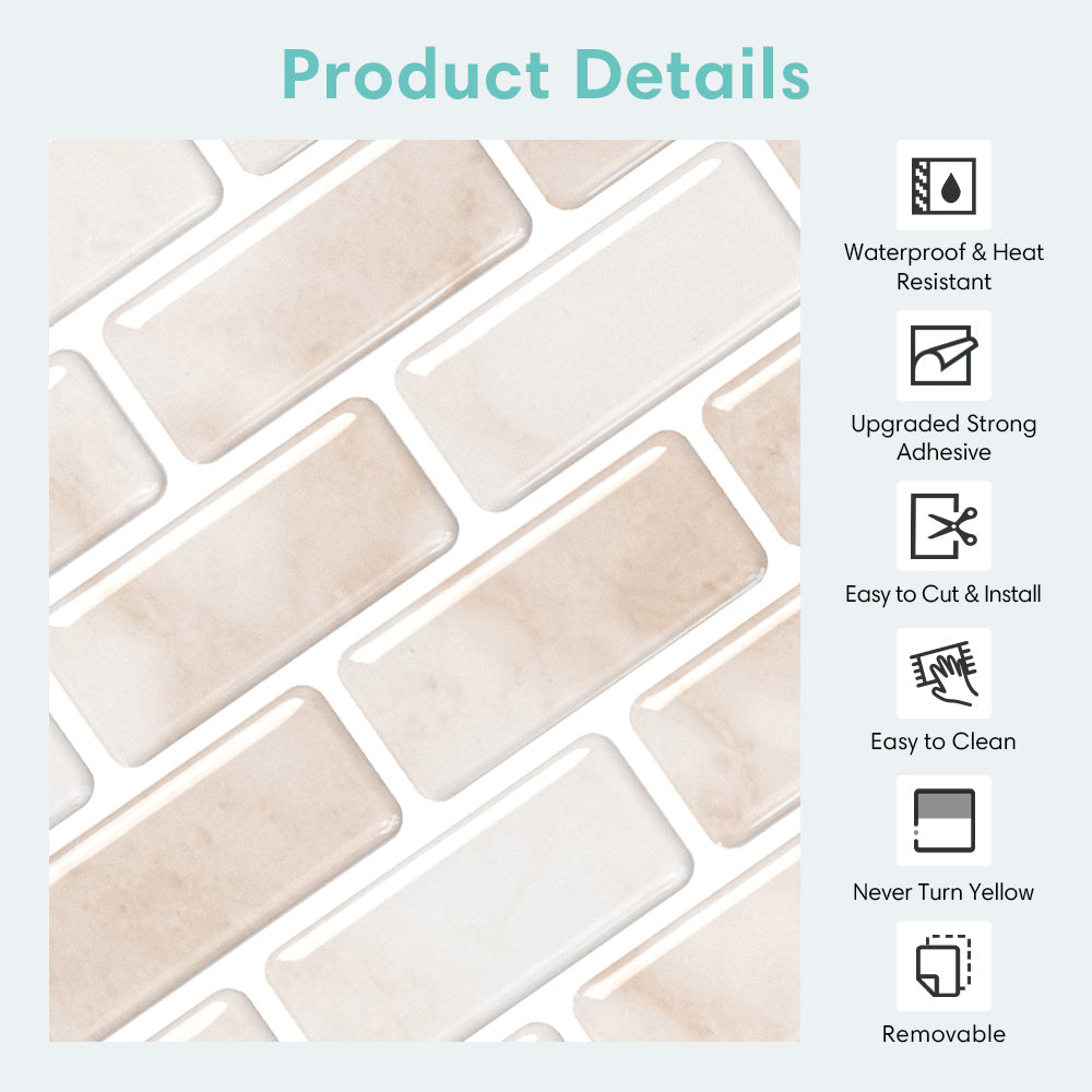 Beige Marble Peel and Stick Backsplash Tile