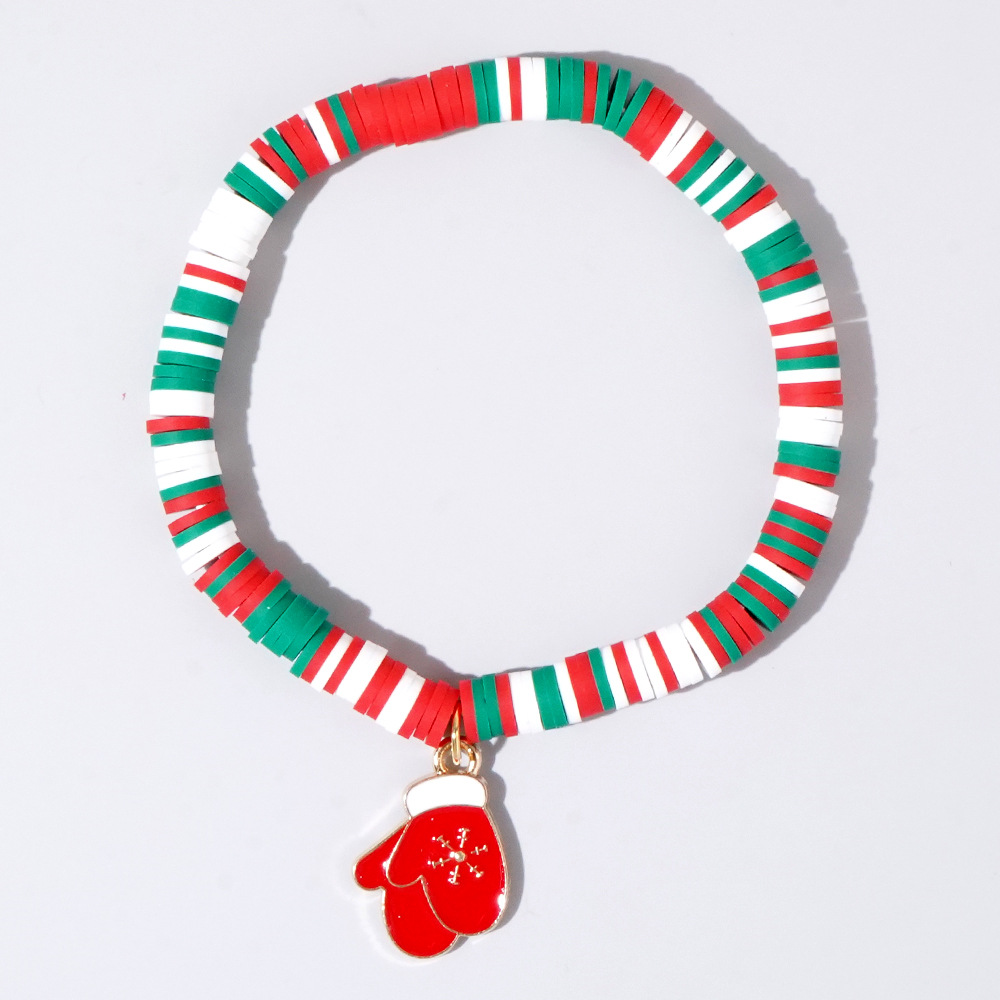 Christmas hand colored polymer clay beaded bracelet set gift