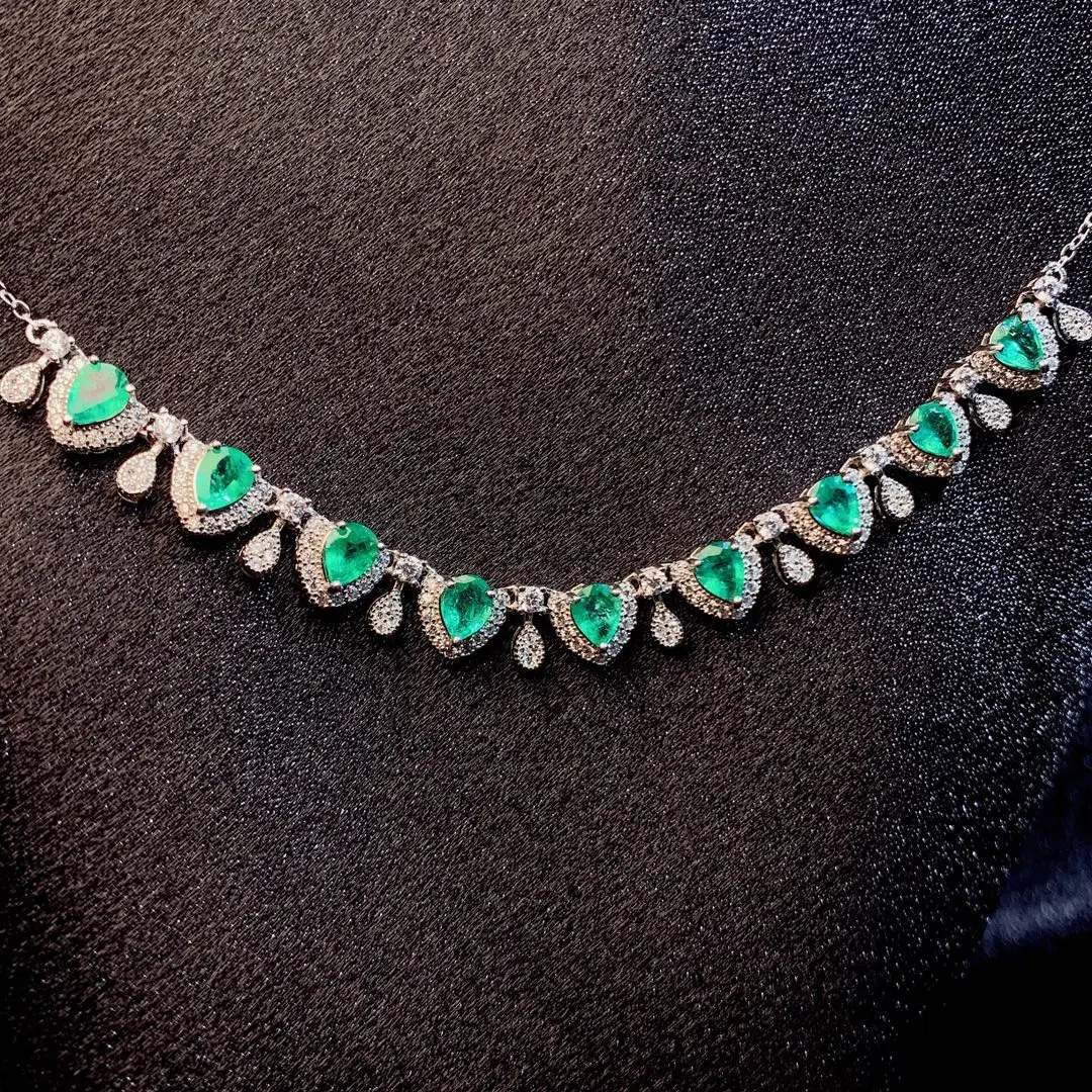 925 Sterling Silver Natural Emerald Necklace Christmas Pendant Women's Necklace Gem 925 Sterling Silver Jewelry Certified