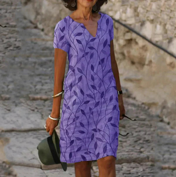 Printed V-Neck A-Line Dress