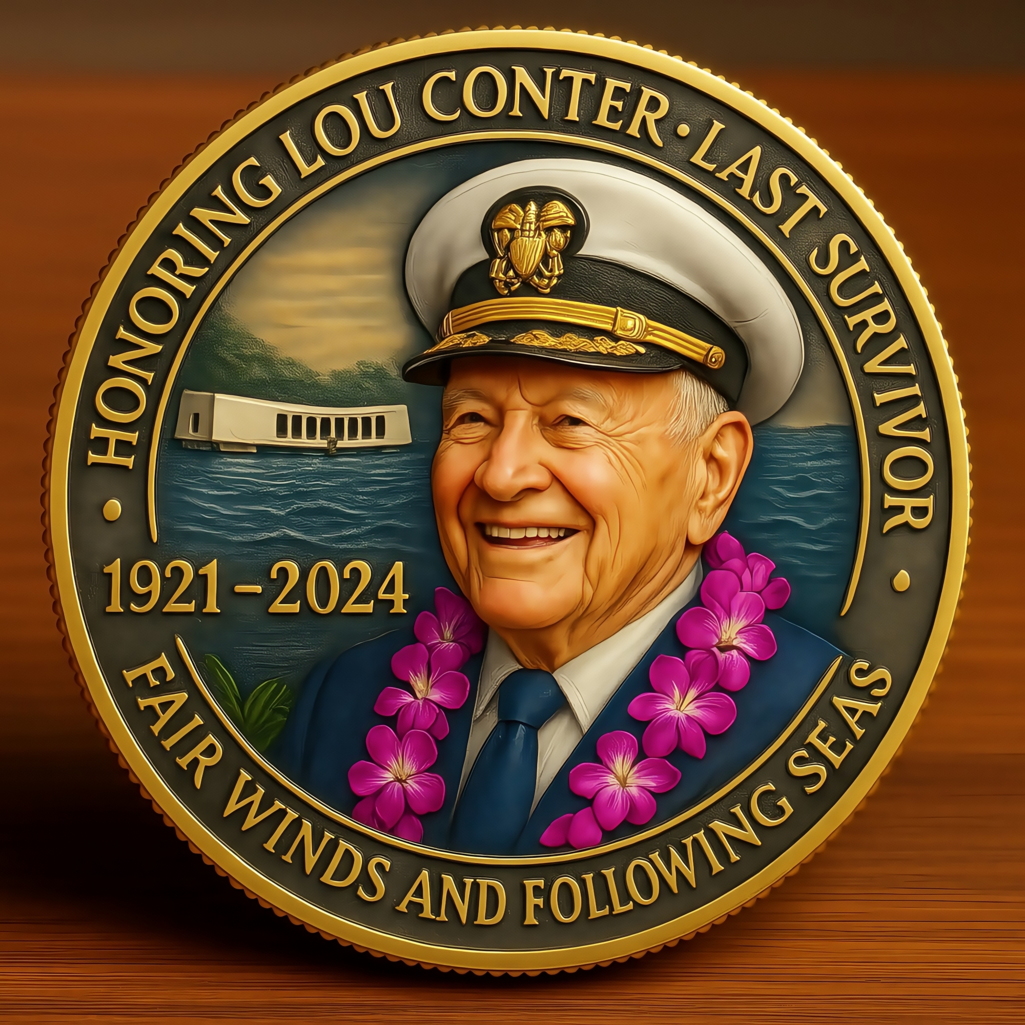 LOU CONTER LAST SURVIVOR USS ARIZONA PEARL HARBOR 1941 MEMORIAL CHALLENGE COIN