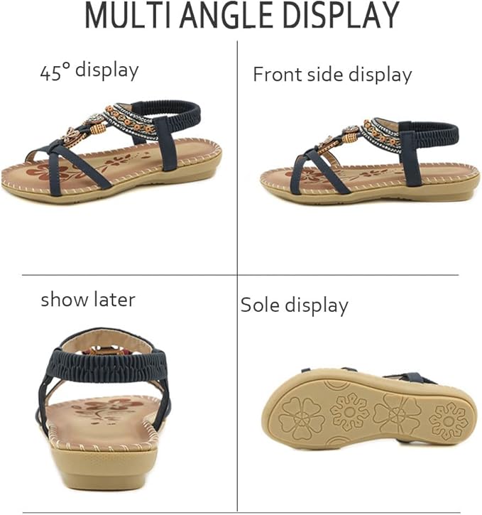 👣Women's rhinestone butterfly flat sandals, bohemian style open toe elastic summer sandals