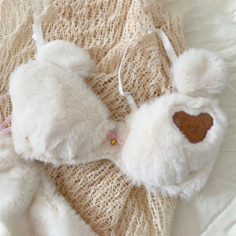 Bear Embroidery Lace Up Lingerie Set