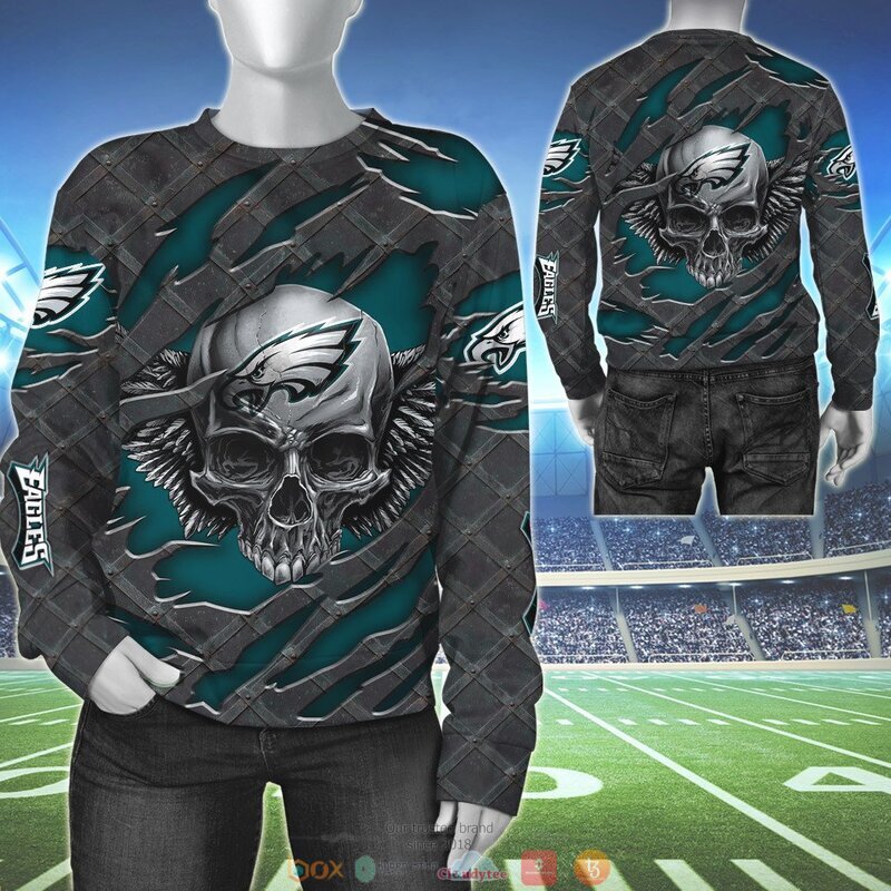 PHILADELPHIA EAGLES WINGS SKULL 3D HOODIE