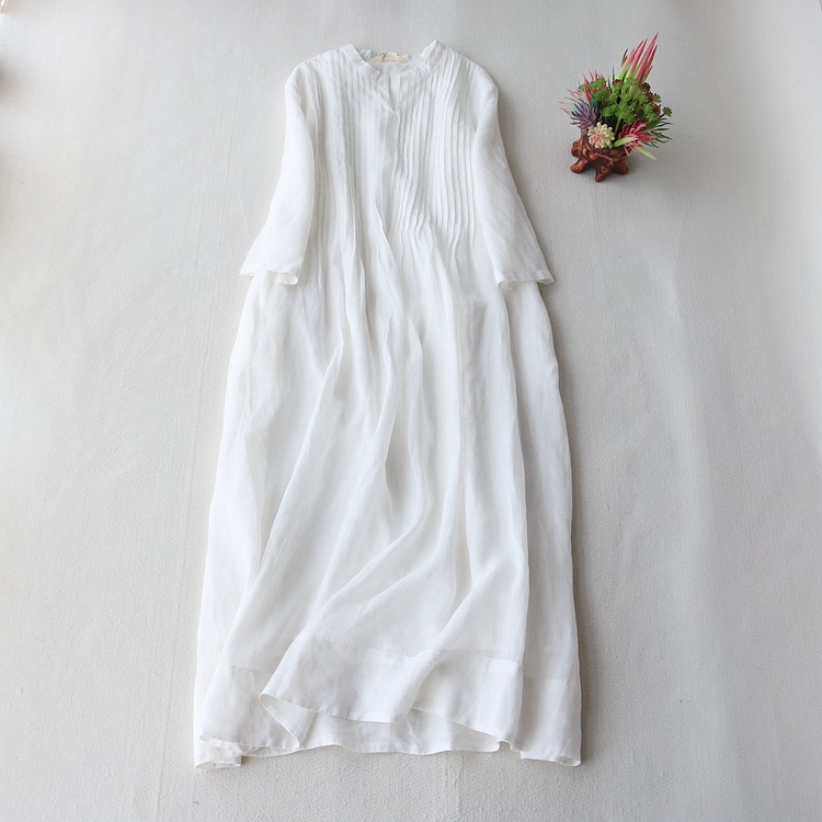 Elegant Accordion Pleated Loose Short Sleeve Midi Dress