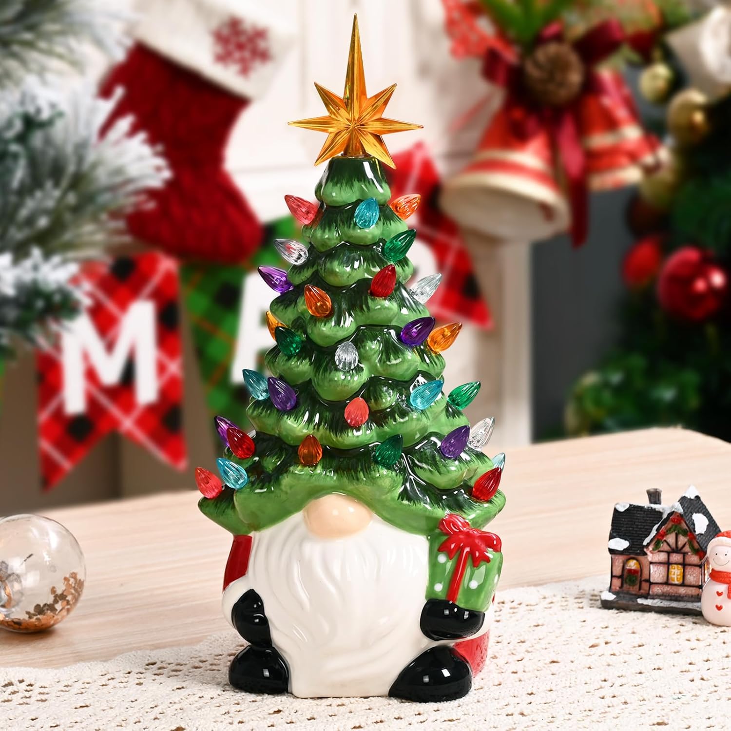 🎅2024 Christmas Promos🔥Lighted Up Gnomes Ceramic Christmas Tree