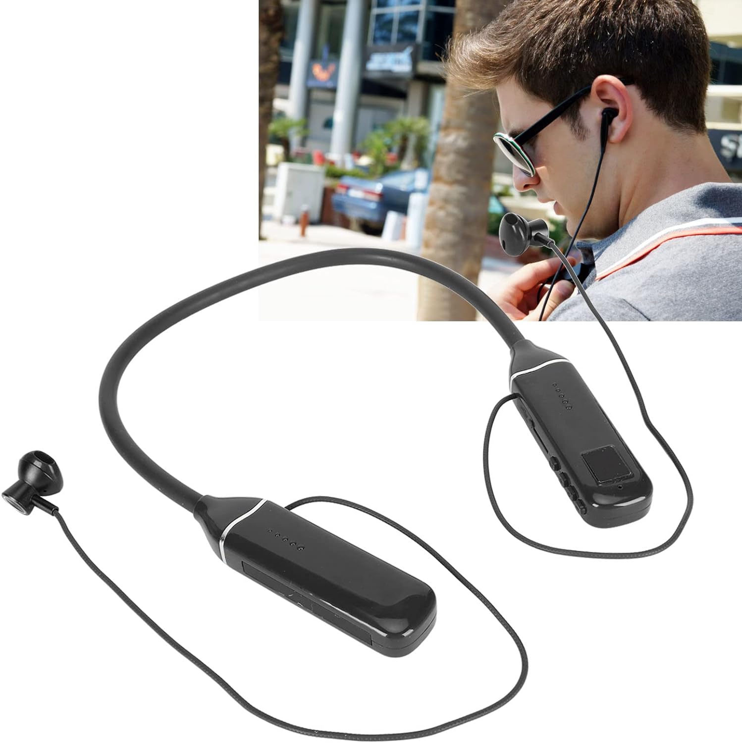 Bluetooth Neckband Headphone, Neckband Earphones Wireless, LED Power Display Memory Card Playback Magnetic Earbuds Headset with RGB Backlight (Black)