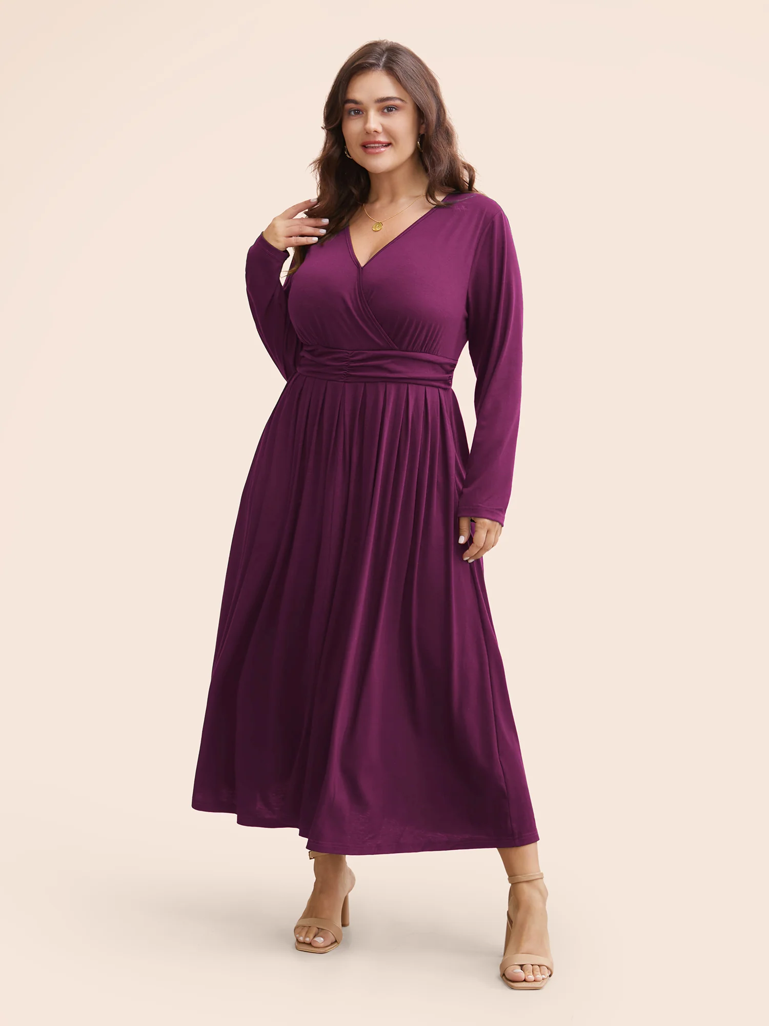 Supersoft Essentials Ruched Wrap Pleated Hem Dress