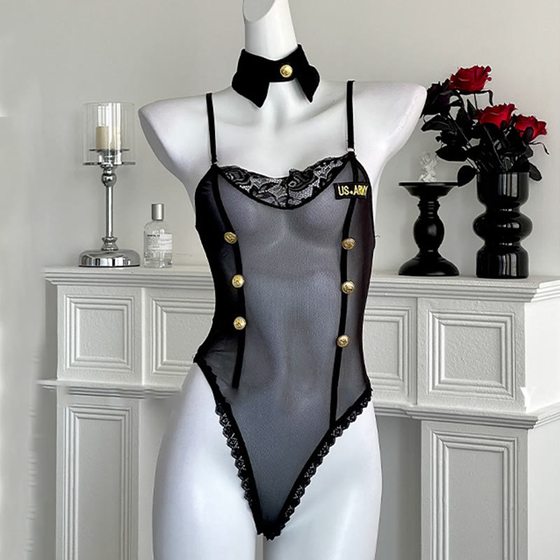 Cosplay Policewoman Uniform See-through Jumpsuit Lingerie